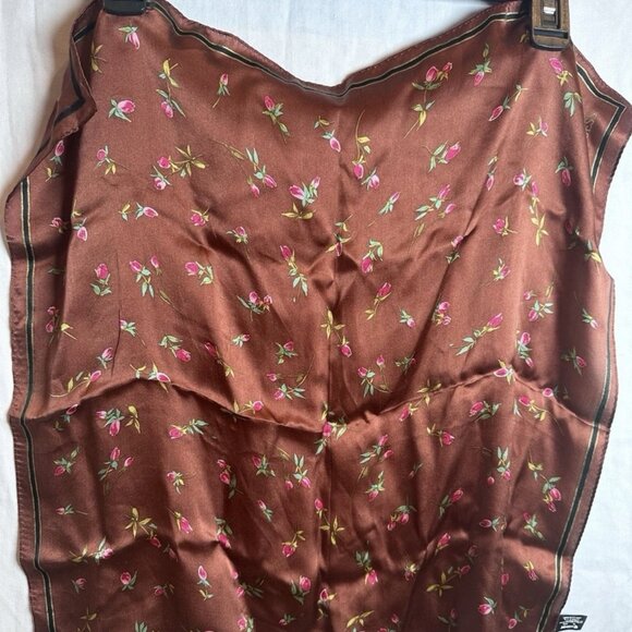 Guess Flower Pattern Brown Silk Square Scarf - Picture 7 of 7
